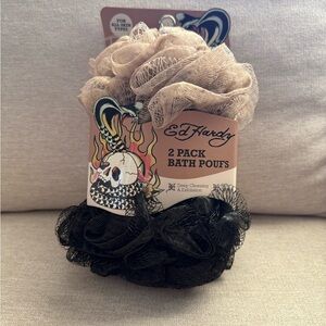 ED HARDY 2pk Bath Poufs Deep Cleaning & Exfoliation Stocking Stuffer